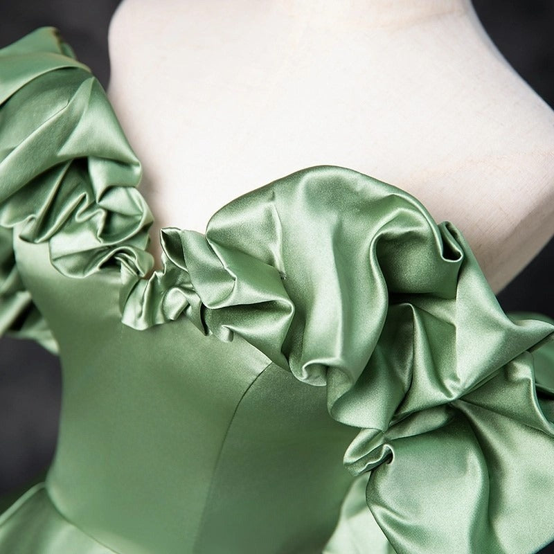 A-Line Satin Green Long Prom Dress, Green Formal Evening Dress ED0720