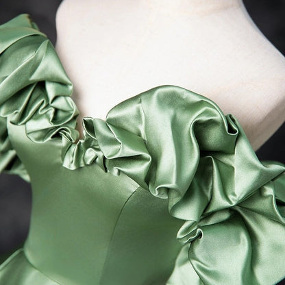 A-Line Satin Green Long Prom Dress, Green Formal Evening Dress ED0720