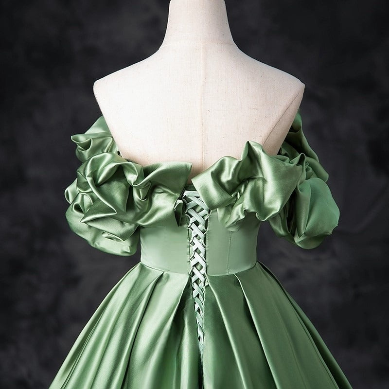 A-Line Satin Green Long Prom Dress, Green Formal Evening Dress ED0720