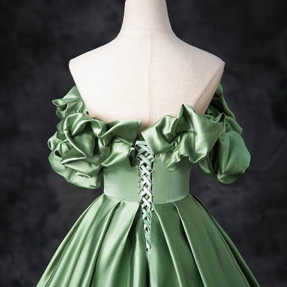 A-Line Satin Green Long Prom Dress, Green Formal Evening Dress ED0720