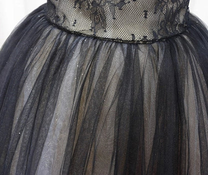 A-Line Black Tulle Lace Long Prom Dresses, Black Long Evening Dresses ED0722