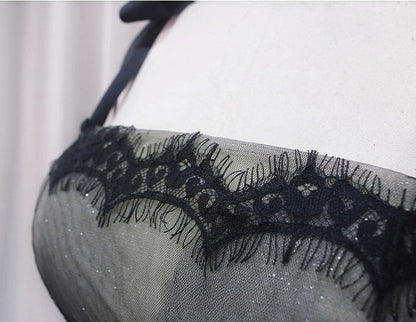 A-Line Black Tulle Lace Long Prom Dresses, Black Long Evening Dresses ED0722