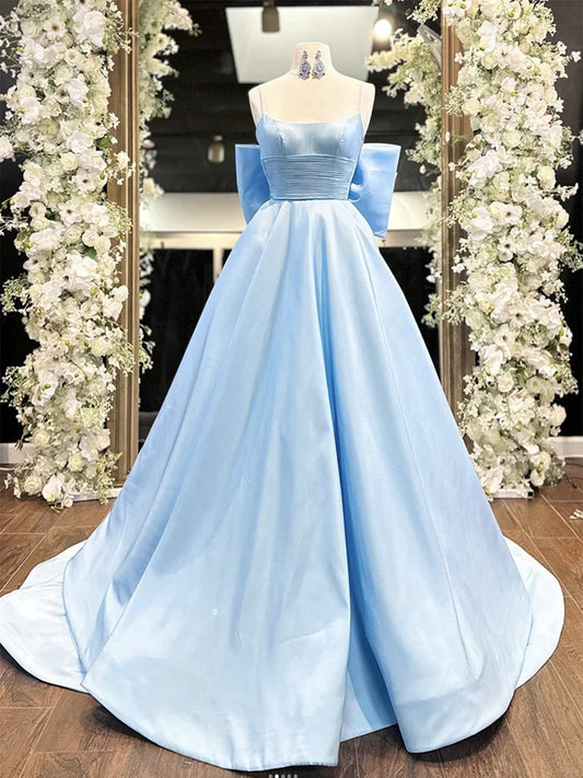 Simple A-Line Satin Blue Long prom Dress, Blue Long Formal Dress ED0724