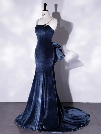 Unique Mermaid Velvet Long Prom Dresses, Velvet Formal Evening Dresses ED0728