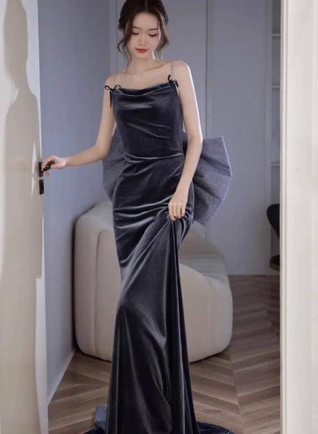 Unique Mermaid Velvet Long Prom Dresses, Velvet Formal Evening Dresses ED0728