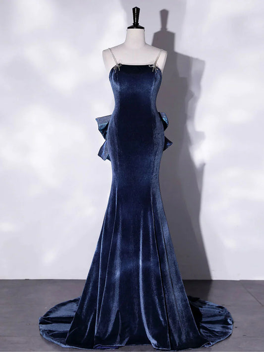Unique Mermaid Velvet Long Prom Dresses, Velvet Formal Evening Dresses ED0728