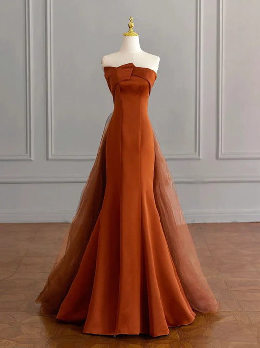 Unique Mermaid  Satin Brown Long Prom Dress, Brown Long Evening Dress ED0730