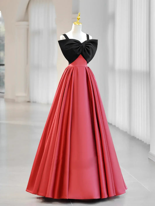 A-Line Watermelon Red Satin Long Prom Dress, Long Formal Dress ED0735