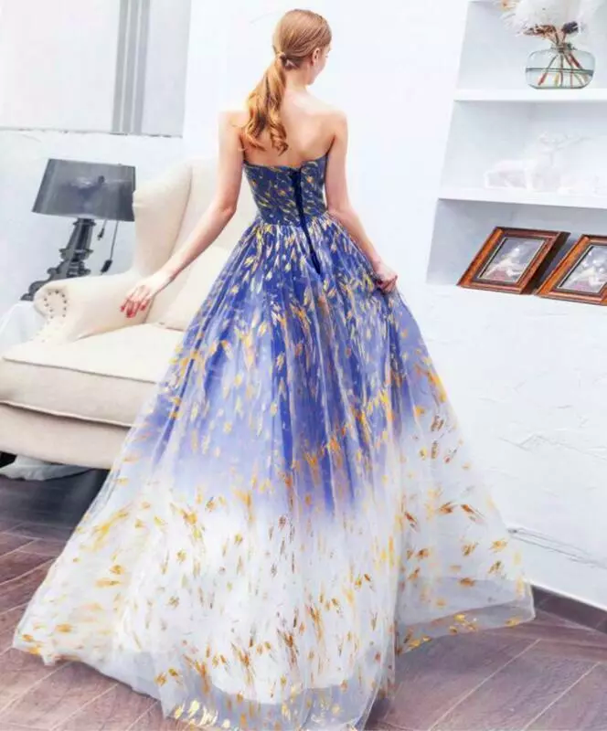 A-Line Tulle Blue Long Prom Dress, Blue Tulle Long Evening Dresses ED0739