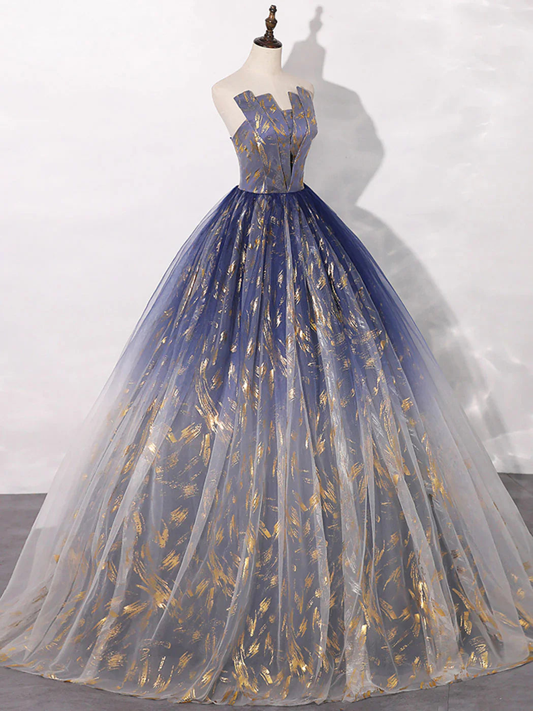 A-Line Tulle Blue Long Prom Dress, Blue Tulle Long Evening Dresses ED0739