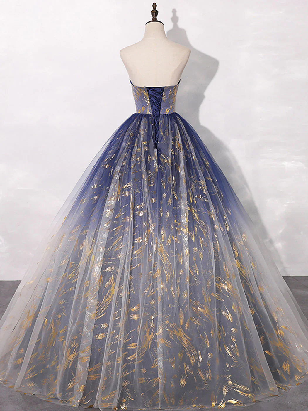 A-Line Tulle Blue Long Prom Dress, Blue Tulle Long Evening Dresses ED0739