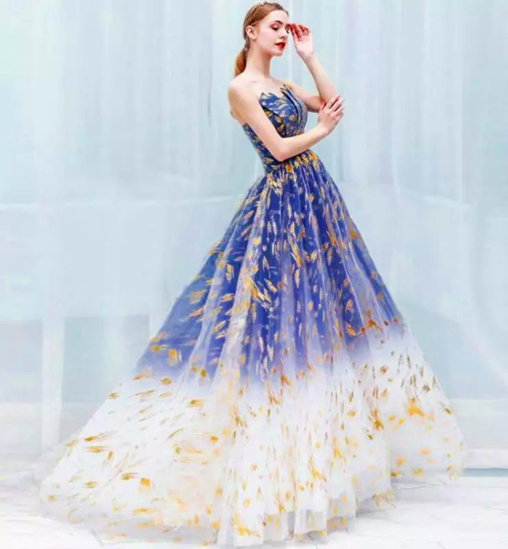 A-Line Tulle Blue Long Prom Dress, Blue Tulle Long Evening Dresses ED0739