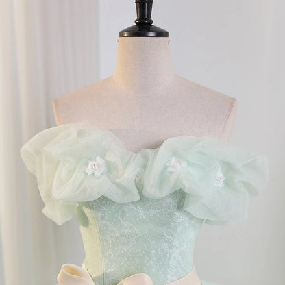 Green Off Shoulder Tulle Green Long Prom Dress, Green Lace Long Sweet 16 Dress ED0743