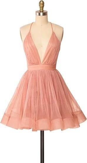 Simple v neck black short prom dress black homecoming dress  ED0753