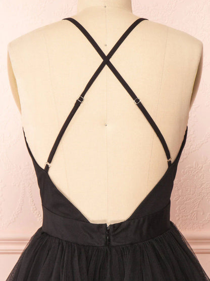 Simple v neck black short prom dress black homecoming dress  ED0753