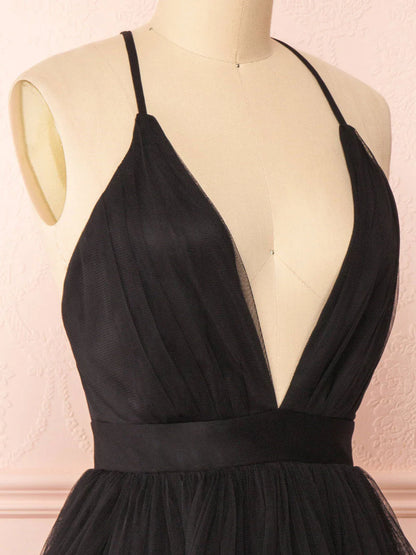 Simple v neck black short prom dress black homecoming dress  ED0753