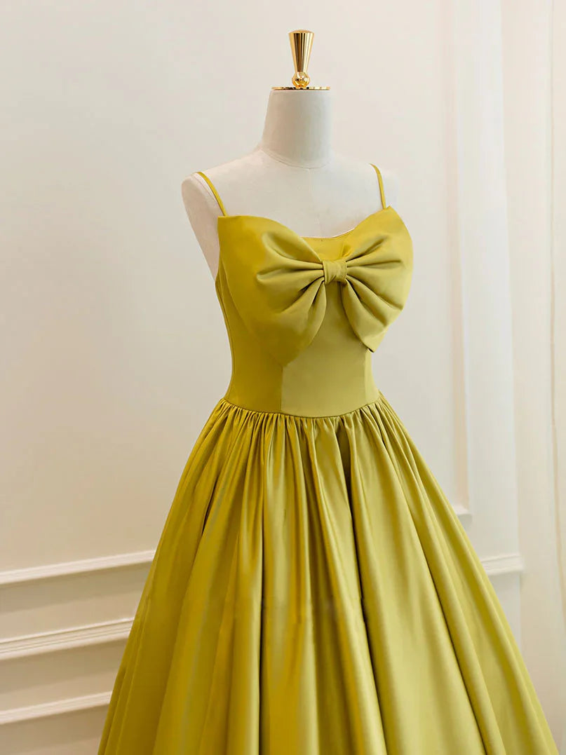 Simple yellow satin short prom dress, yellow bridesmaid dress  ED0754