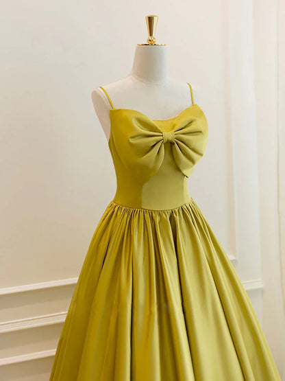 Simple yellow satin short prom dress, yellow bridesmaid dress  ED0754