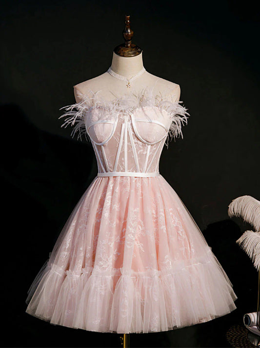 Cute sweetheart neck tulle short prom dress pink tulle homecoming dress  ED0757