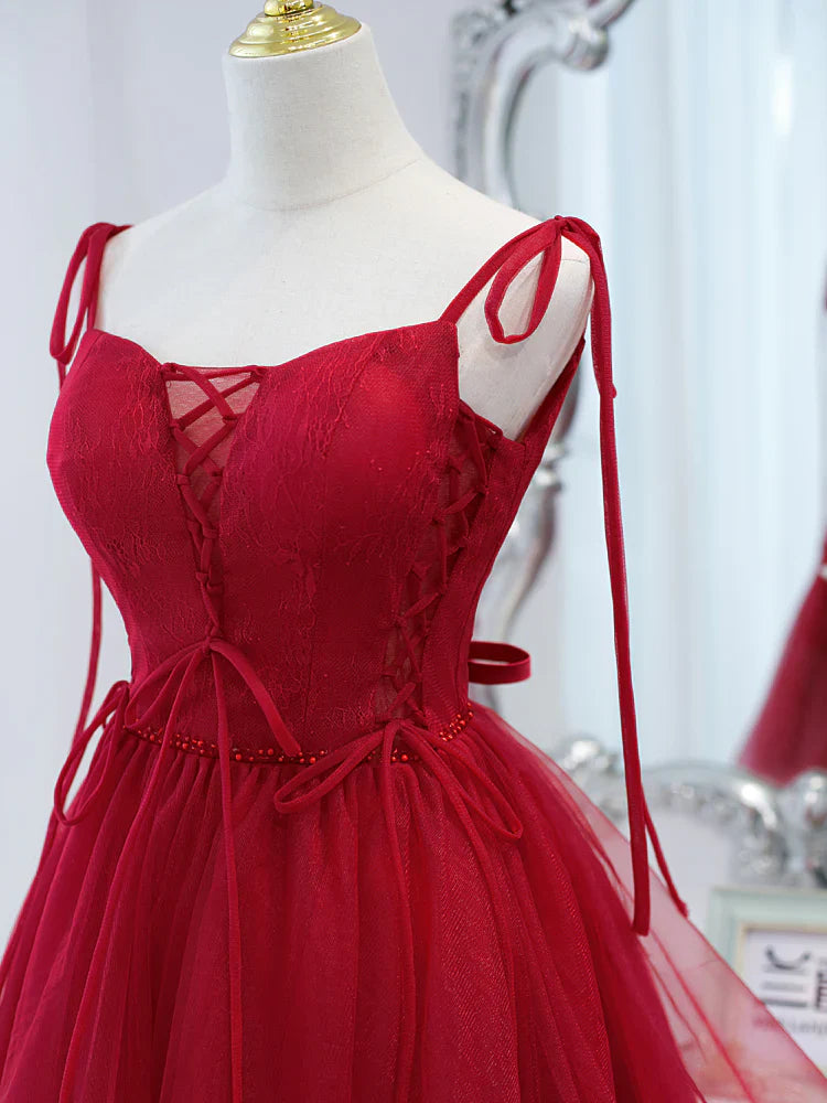 Burgundy tulle lace short prom dress,burgundy homecoming dress  ED0758