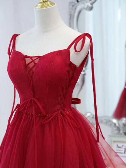 Burgundy tulle lace short prom dress,burgundy homecoming dress  ED0758