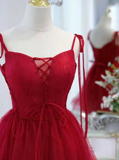 Burgundy tulle lace short prom dress,burgundy homecoming dress  ED0758