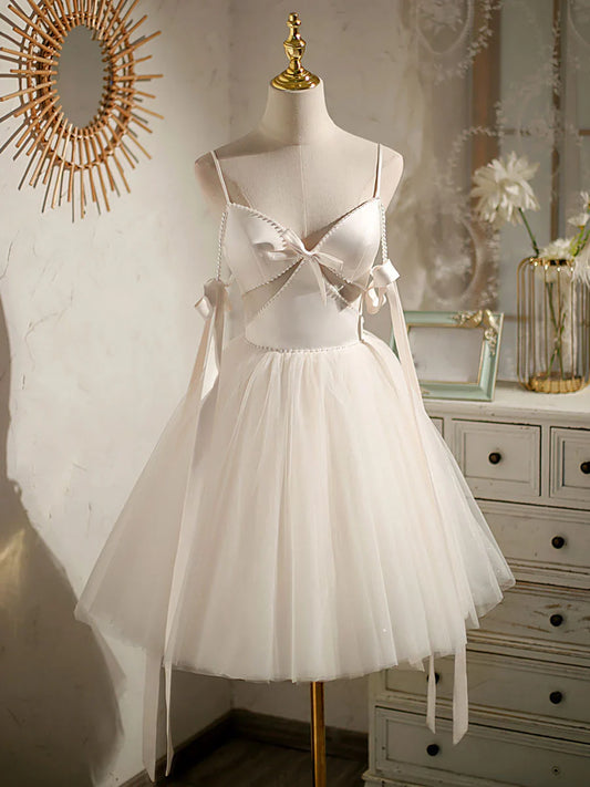 Beige A-line tulle short prom dress beige tulle homecoming dress  ED0759