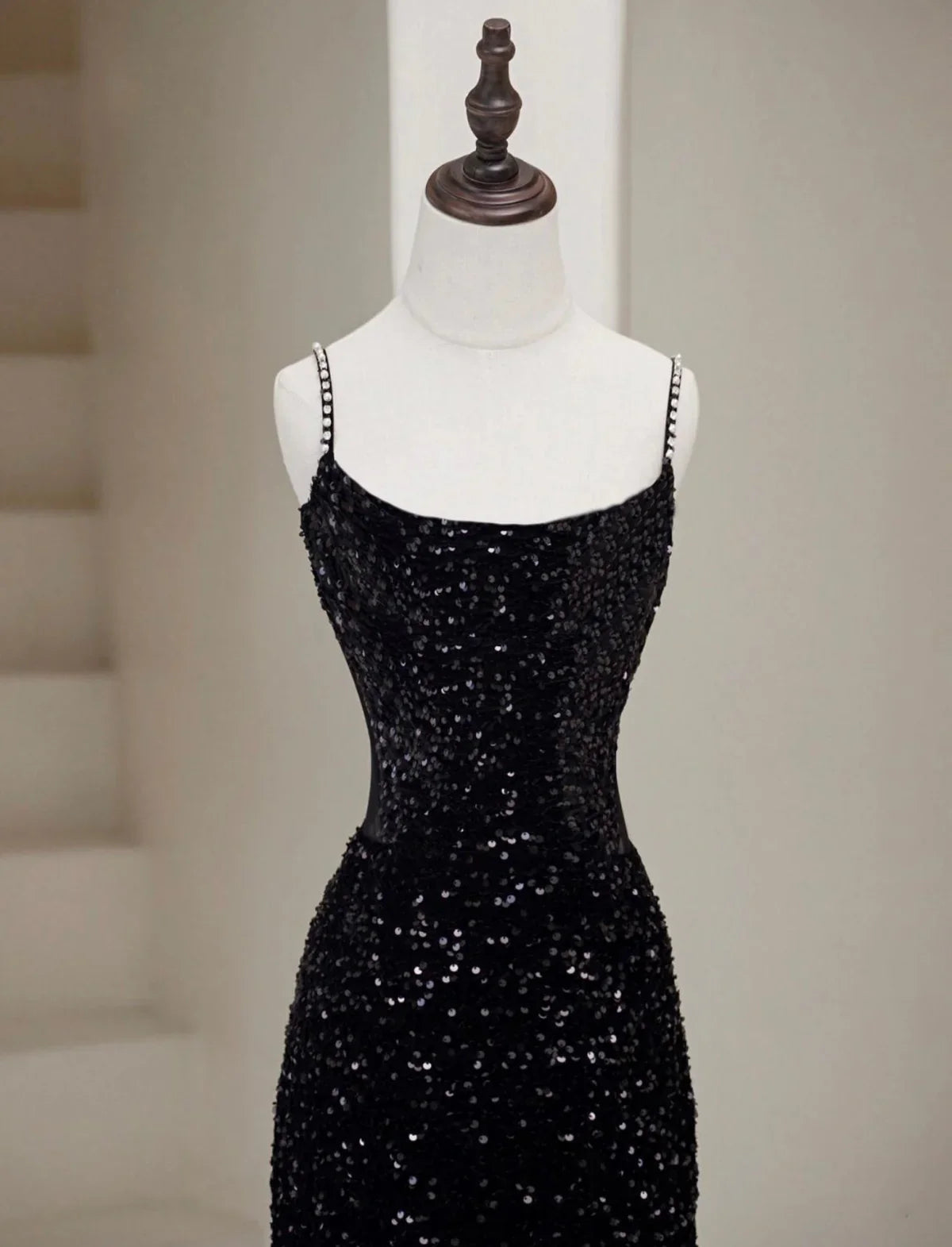 Simple Mermaid Velvet Sequin Black Long Prom Dress, Black Long Evening Dress   ED076