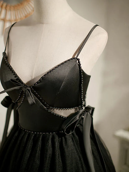 Black A-line tulle short prom dress, black homecoming dress ED0762