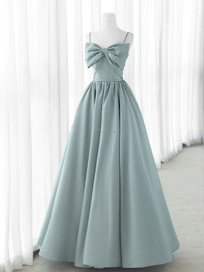 A-Line Satin Gray Long Prom Dresses, Gray Long Formal Dresses ED0764