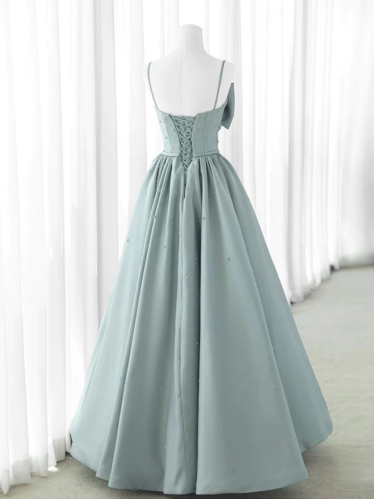 A-Line Satin Gray Long Prom Dresses, Gray Long Formal Dresses ED0764