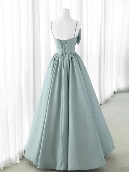 A-Line Satin Gray Long Prom Dresses, Gray Long Formal Dresses ED0764
