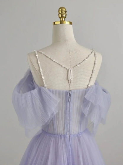 A-Line Purple Tulle Long Prom Dress, Purple Formal Dress ED0765