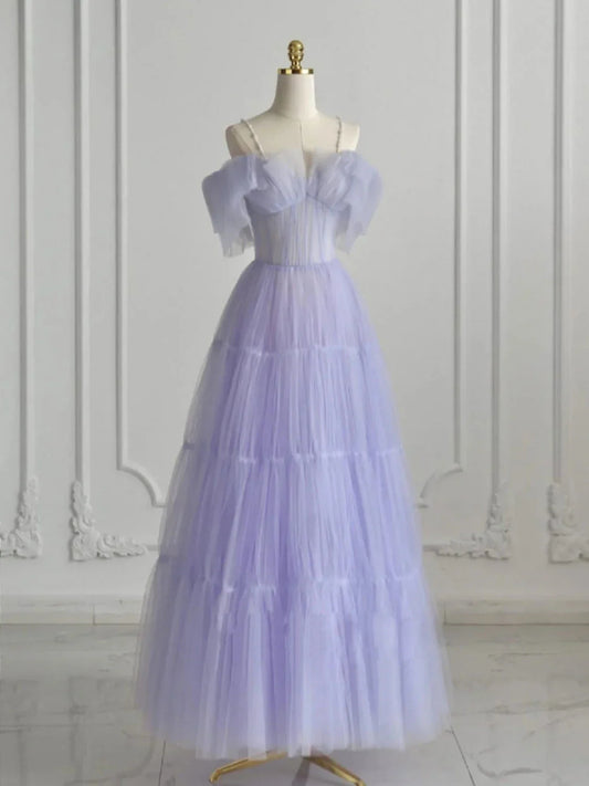 A-Line Purple Tulle Long Prom Dress, Purple Formal Dress ED0765