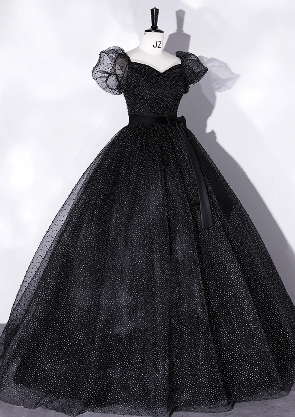 Black A-Line Tulle Long Prom Dresses, Black Formal Sweet 16 Dress ED0766