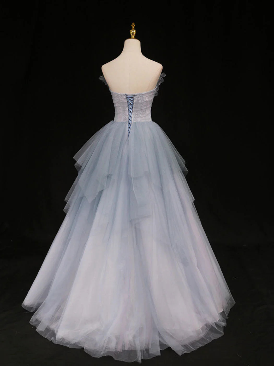 Blue A-Line Tulle Long Prom Dresses, Blue Tulle Formal Graduation Dresses ED0767