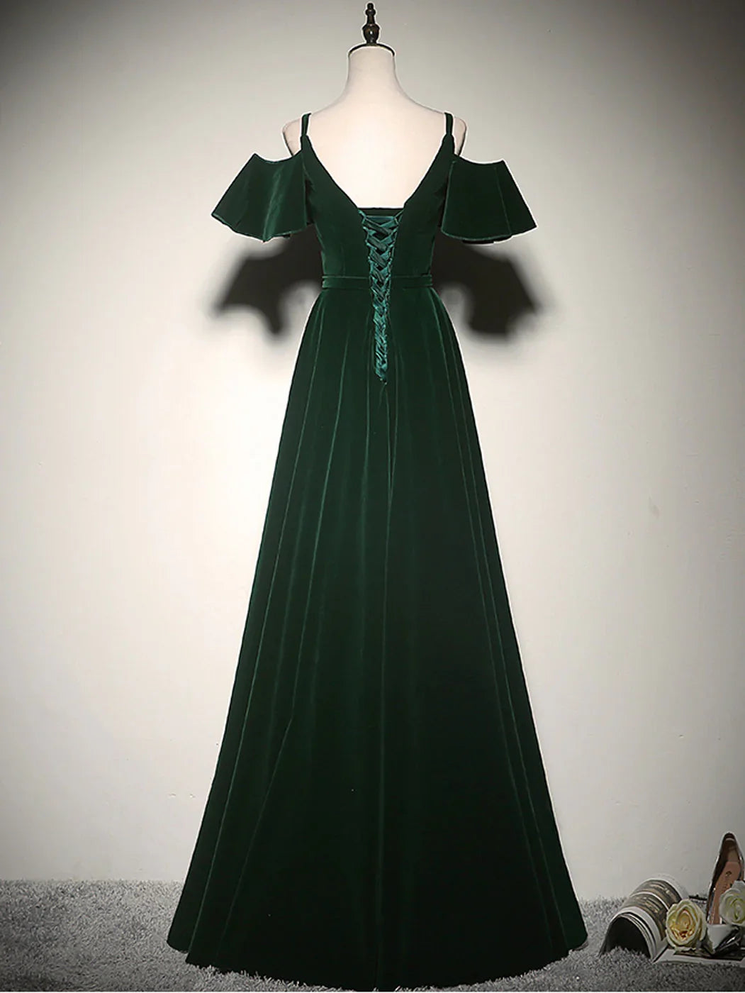 Green A-Line Velvet Long Prom Dresses, Green Formal Evening Dress ED0768