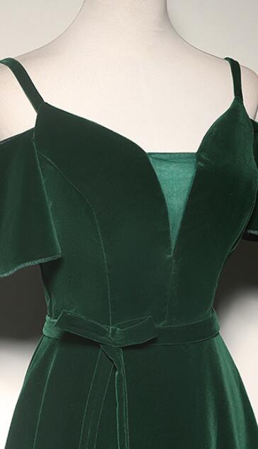 Green A-Line Velvet Long Prom Dresses, Green Formal Evening Dress ED0768