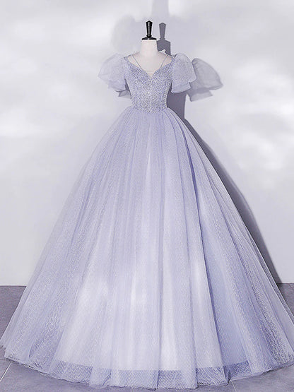 Light Purple Tulle Long Prom Dresses, Purple Tulle Formal Dresses ED0773