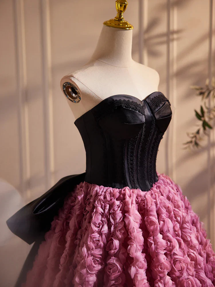 A-Line Sweetheart Neck 3D Flower Pink Long Prom Dress, Pink Long Formal Dress   ED079