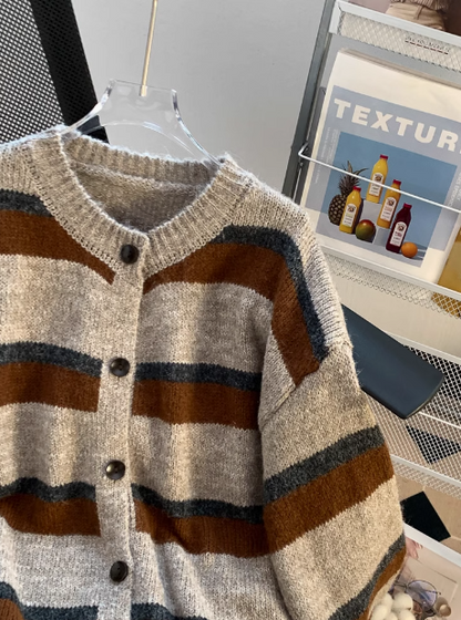 Korean retro contrast striped cardigan ED0791