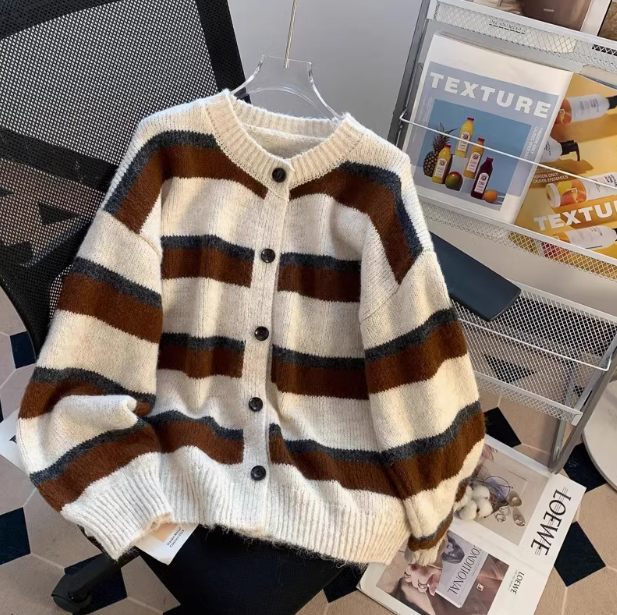 Korean retro contrast striped cardigan ED0791