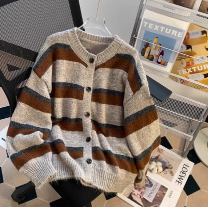 Korean retro contrast striped cardigan ED0791