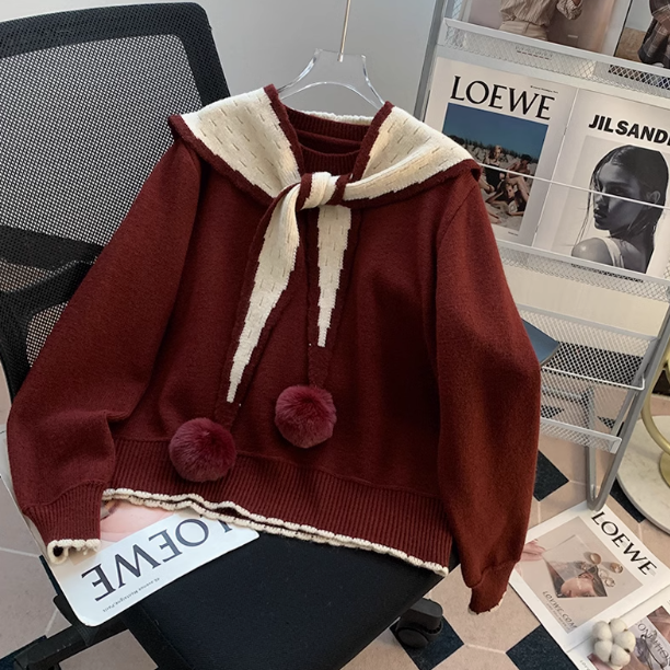 Red Christmas atmosphere shawl knitted sweater ED0792