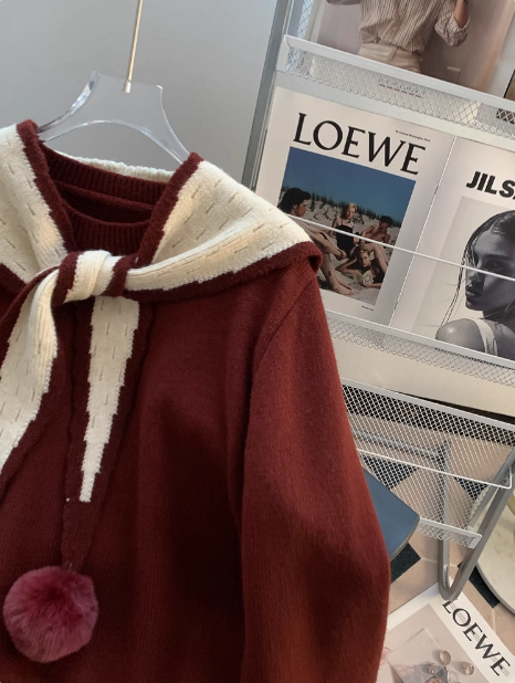 Red Christmas atmosphere shawl knitted sweater ED0792