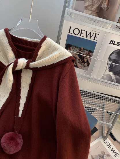 Red Christmas atmosphere shawl knitted sweater ED0792