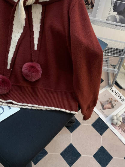 Red Christmas atmosphere shawl knitted sweater ED0792