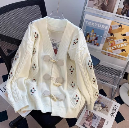 Vintage Horn Button Embroidered Cardigan ED0794