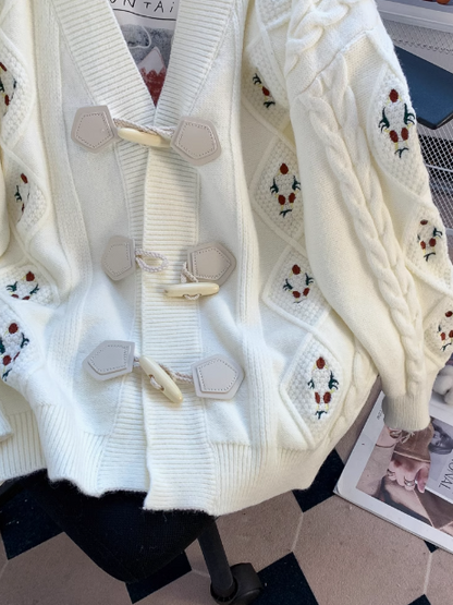 Vintage Horn Button Embroidered Cardigan ED0794
