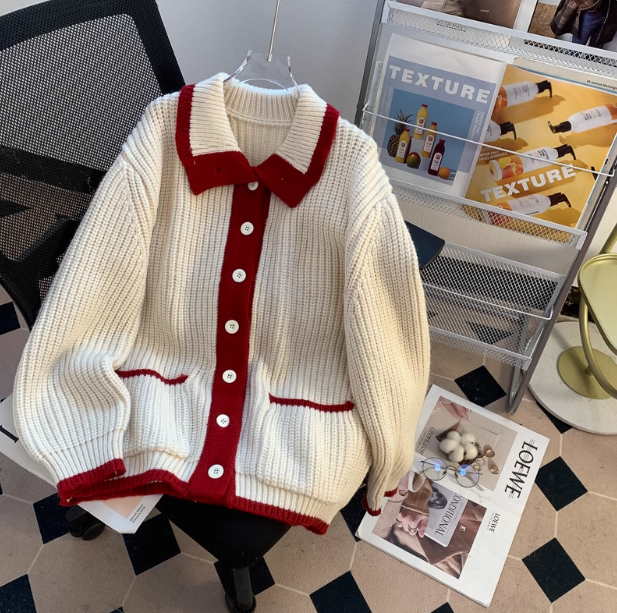 Contrast Collar Cardigan Sweater  ED0795